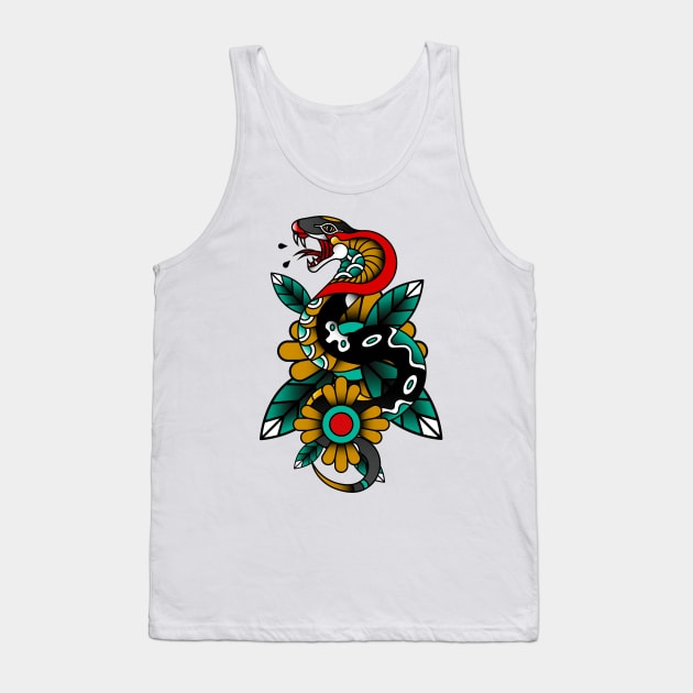 snake old school tattoo style vintage floral Tank Top by sianelliot